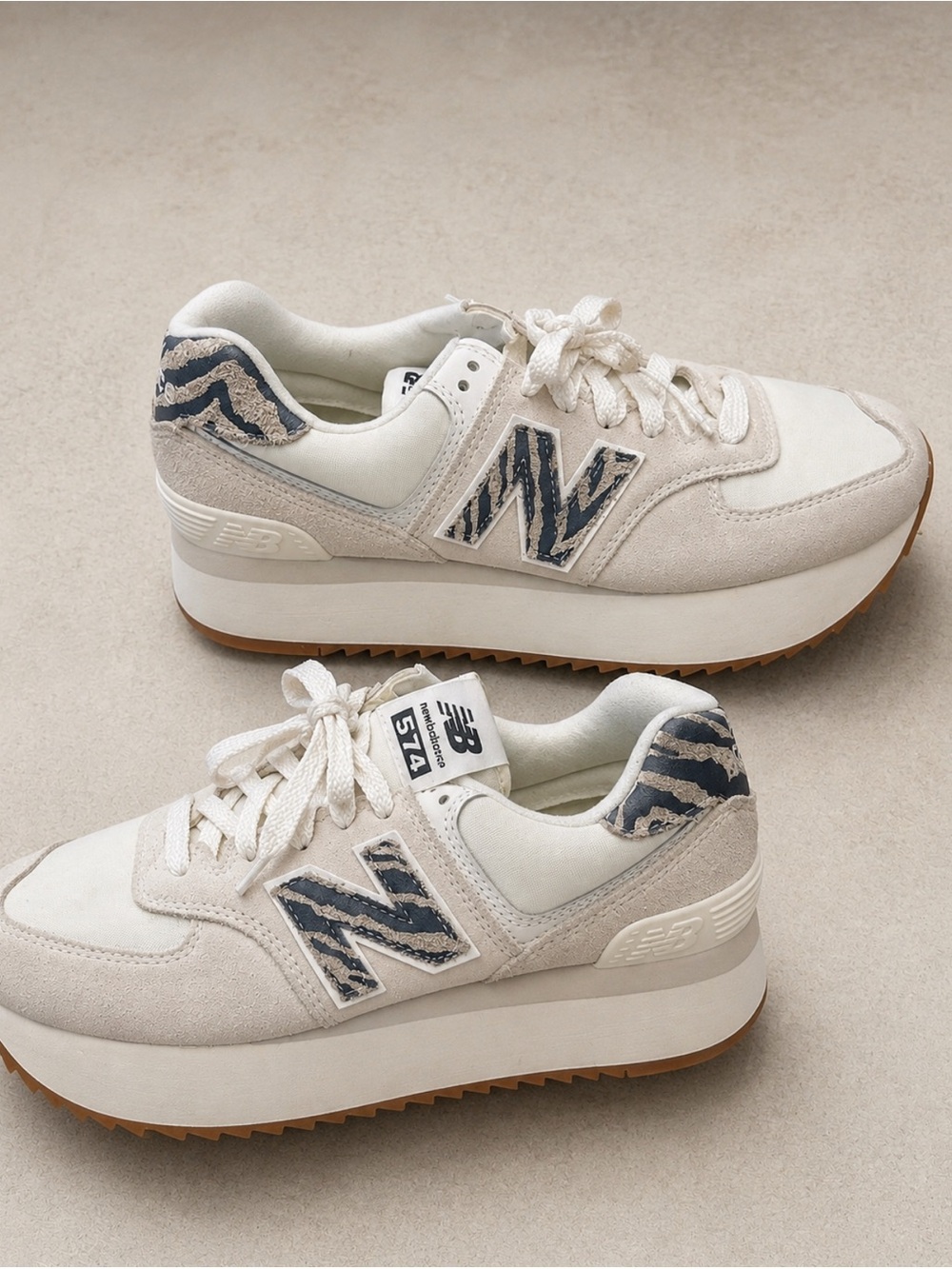 New Balance Women's 574 Platform Sneaker in Cream with Navy Accent